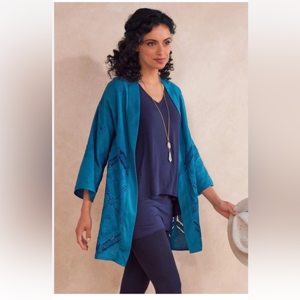 Soft Surroundings Top Nightingale Sz S Blue Beach Swim Cover Boho Vacation - Picture 2 of 10